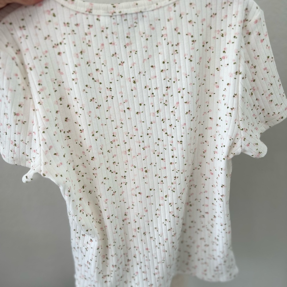 Pretty Garbage Floral Ribbed White Tee - Picture 4 of 6
